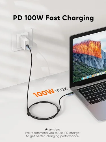 Vista 2 de CableCreation - Cable USB C a USB C de 3.3 pies PD de 100 W con pantalla LED trenzada