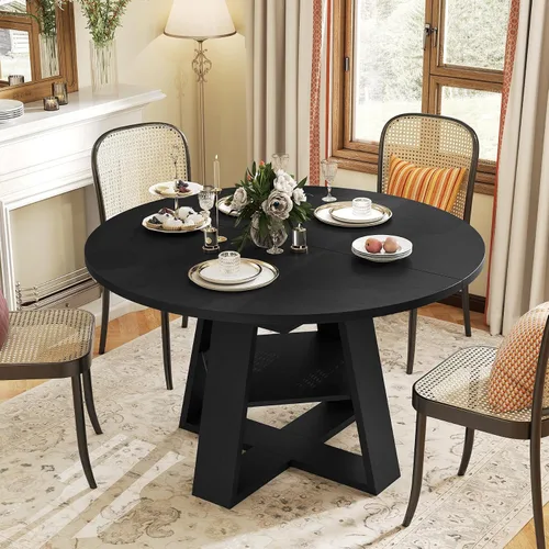 Vista 4 de Aivermel Mesa de comedor ovalada extensible de 43.3 a 59 pulgadas para 4-6, mesa de comedor redonda de madera de ingeniería con almacenamiento