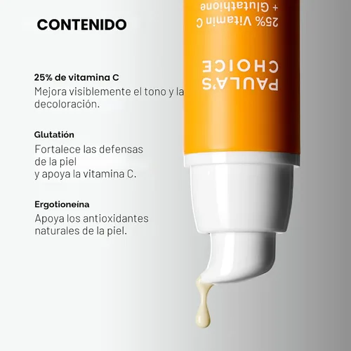 Vista 5 de Paula's Choice Suero con 25% de vitamina C con glutatión y antioxidantes, el suero facial mejora la decoloración, el tono desigual y reafirma, todo