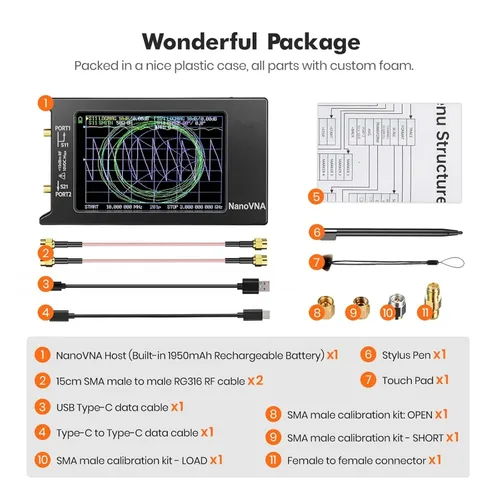 Vista 7 de Spectrum Analyzer, Updated10k-1.5GHz VNA-H4 4inch Vector Network Analyzer HF VHF UHF Antenna V4.3 with SD Card Slot