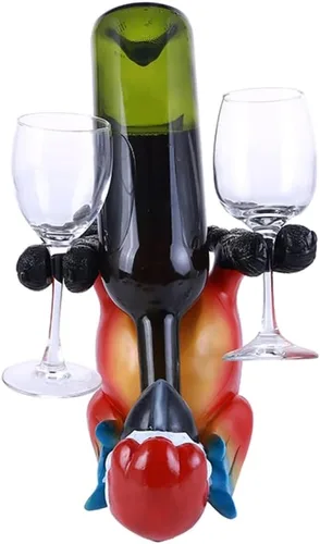 Vista 2 de Botella de vino de loro y soporte para dos copas de vino
