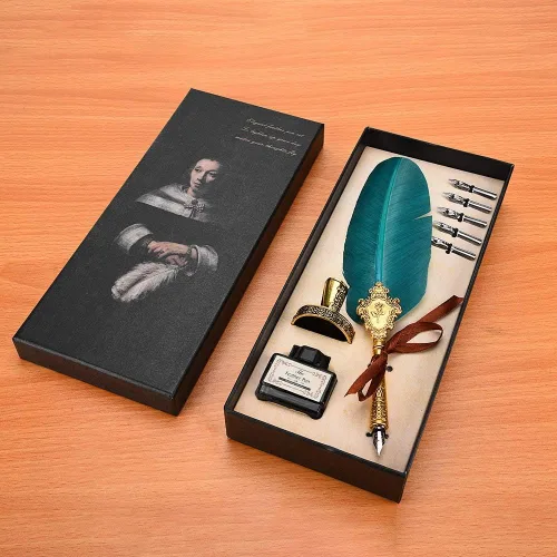 Vista 2 de AYNEFY Juego de bolígrafos de plumas, pluma de inmersión vintage, pluma de caligrafía con 5 puntas de repuesto, base de punta de pluma, botella