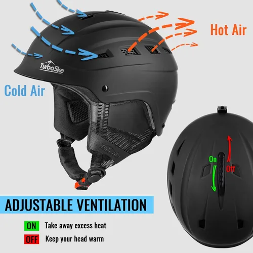 Vista 3 de Casco de esquí, casco de snowboard, casco de deportes de nieve, compatible con audio para hombres, mujeres y jóvenes Negro mate