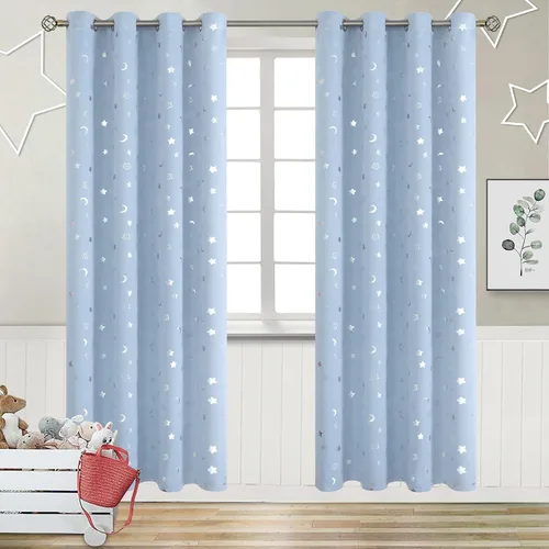 Vista 48 de BGment Cortinas opacas para dormitorio infantil, con aislamiento térmico, con ojales, estampado de estrellas plateadas, cortinas para oscurecer