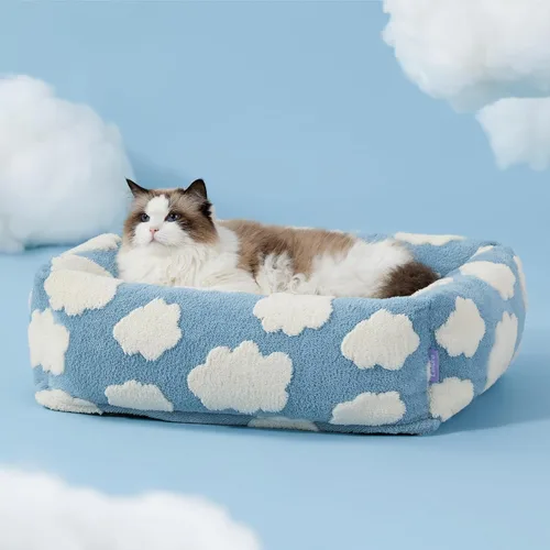 Vista 4 de LE SURE Bonita cama para perros y gatos pequeños, camas lavables para cachorros, acogedor sofá ortopédico rectangular para mascotas con felpa