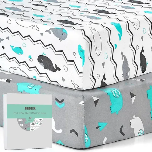 Vista 84 de Pack n Play Sheets BROLEX - Juego de 2 sábanas para cuna, juego de sábanas elásticas y portátiles para cuna, funda de colchón convertible