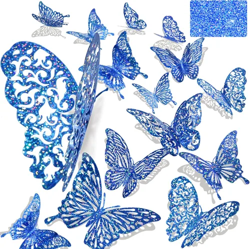 Vista 11 de 60 calcomanías 3D iridiscentes de mariposa dorada para decoración de pared Dorado
