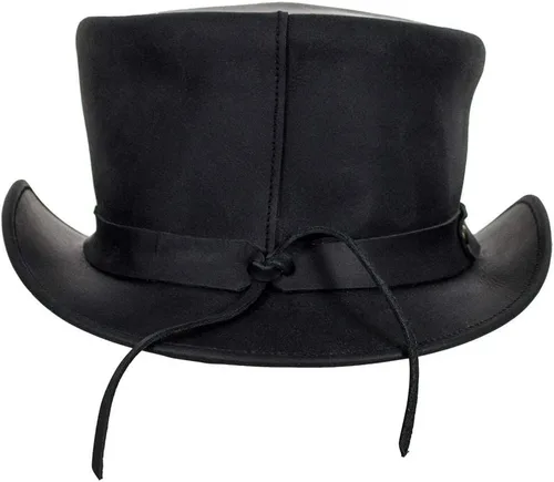 Vista 3 de Dream Apparel Sombrero de cuero negro para hombres y mujeres, disfraz de Halloween, sombrero steampunk para adultos, sombrero corto de Deadman Tophat