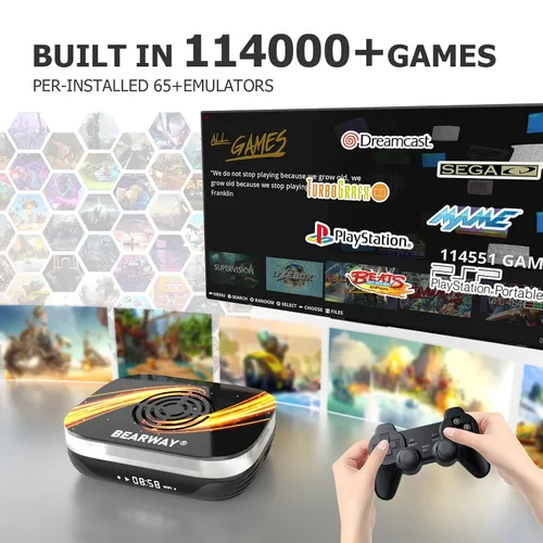 Vista 2 de Bearway Retro Game Consoles Super Console X3 Plus 114,000+ Games Video Game Console Plug Play Video Games for TV EmuELEC 4.5Android 9.0CoreE 3