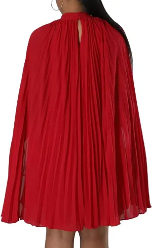 Vista 7 de Aro Lora Vestido corto de gasa para mujer, estilo casual, elegante, cuello alto, plisado, holgado, acampanado