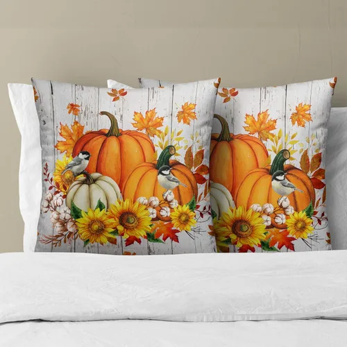 Vista 3 de Giwawa Juego de 2 fundas de almohada de calabaza otoñal de 16 x 16 pulgadas, fundas de cojín de algodón de madera de girasol para sofá, patio