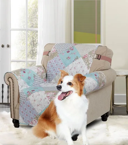 Vista 39 de Brilliant Sunshine Blue Toile Funda Acolchada con Quilted para Silla, 23 pulgadas de Ancho de Asiento, Protector de Muebles Antideslizante, Correa