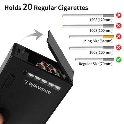 Vista 2 de Ambrogio.L Paquete completo de 20 cigarrillos regulares/caja con encendedor de arco USB recargable, sin llama, a prueba de viento, a prueba