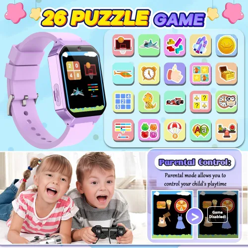 Vista 3 de Reloj inteligente para niños de 6 a 12 años, juguetes con 26 juegos, reproductor de música, pantalla táctil HD de 1.69 pulgadas, cámara de video