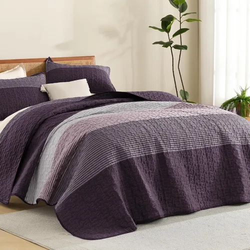 Vista 17 de Litanika Edredón tamaño Queen, juego de ropa de cama de 3 piezas a rayas 01 - Blanco y negro
