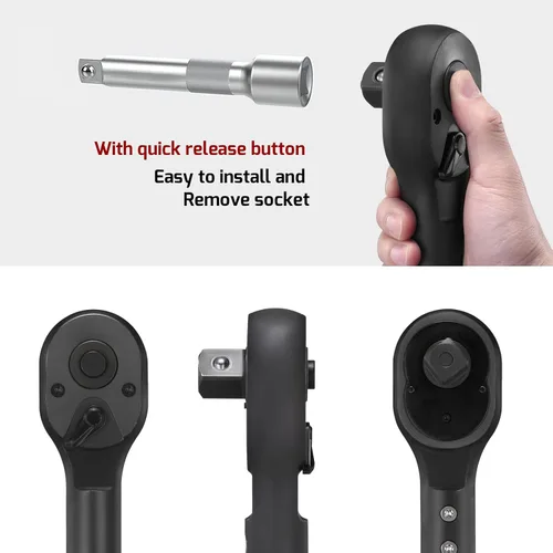 Vista 3 de Llave Dinamométrica de Clic de Accionamiento de 3/4 Pulgadas, Juego de Llaves Dinamométricas Ajustables de Doble Escala con Llave Hexagonal
