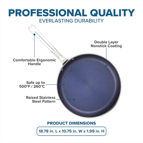 Vista 5 de Viking Sartén antiadherente de 3 capas, 10 pulgadas de acero inoxidable híbrido plus para cocina, plateado