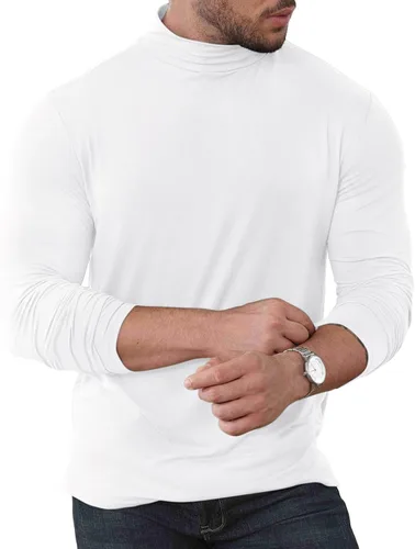 Vista 3 de Uni Clau Camisas de manga larga con cuello alto falso para hombre, suéter de moda, ajustado, con parte superior básica