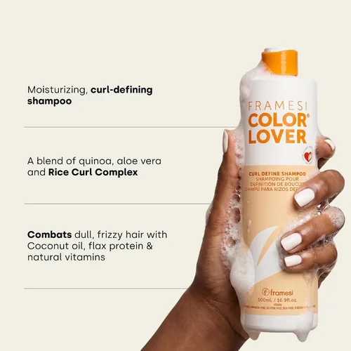 Vista 3 de FRAMESI Color Lover Curl Define Shampoo - Champú hidratante definidor de rizos para cabello rizado tratado con color, sin sulfatos, fórmula vegana