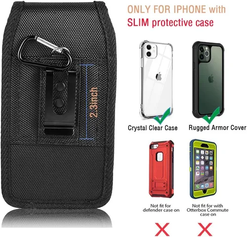 Vista 4 de Funda de nailon para iPhone 13 Mini /SE2, funda vertical resistente para cinturón con clip para cinturón para iPhone 8 7 6S 6 iPhone 12 Mini SE