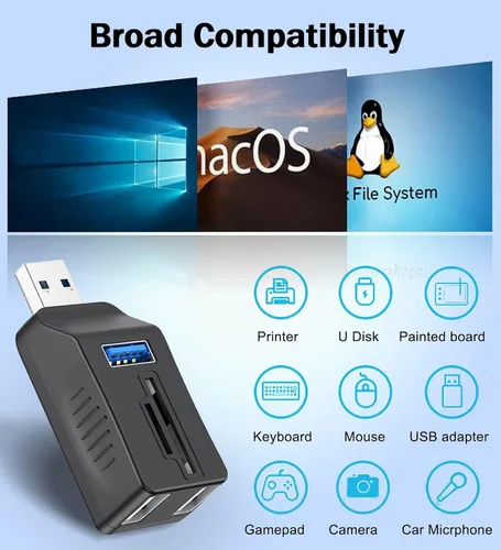 Vista 7 de VIENON Hub USB 5-Puertos 3.0 con Lector de Tarjetas SD TF, Adaptador Extensor USB con Lector de Tarjetas de Memoria SD/Micro SD, Puertos USB