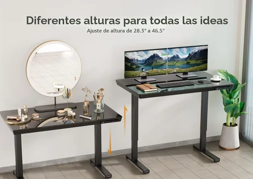 Vista 6 de Claiks Escritorio de pie pequeño de cristal con cajones y puertos USB 32x19 negro