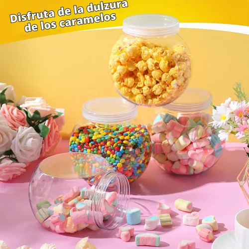 Vista 4 de Sunnyray 8 tarros de plástico para dulces de 51 onzas con tapas, tarros de plástico para dulces bufé, platos transparentes para dulces con tapas