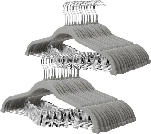Vista 17 de ManGotree Perchas de terciopelo para bebé de 11.8 pulgadas con clips movibles, perchas de fieltro antideslizantes para niños, perchas de ropa
