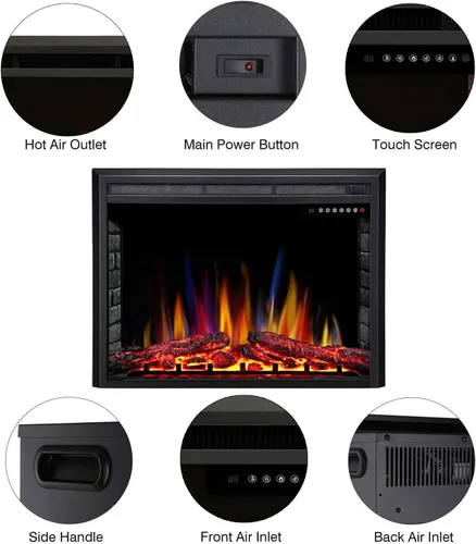 Vista 8 de 36" Electric Fireplace Insert, 5 Flame/12 Log Colors, 5 Speeds, 50-99°F