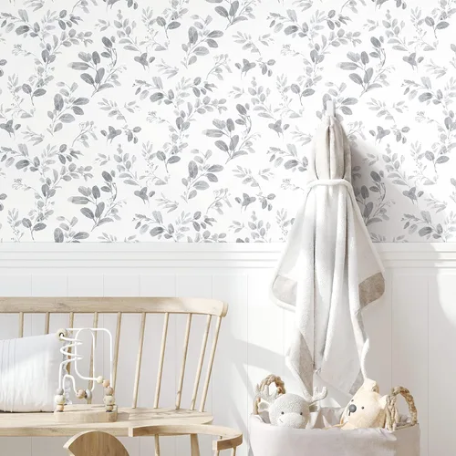 Vista 11 de RoomMates Dancing Leaves - Papel tapiz para despegar y pegar Verde/Blanco