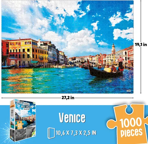 Vista 6 de RONDA Europe Classics - Rompecabezas de 1000 piezas para adultos (3 unidades) 3 iconic European landmarks, QR reference image, precision-cut