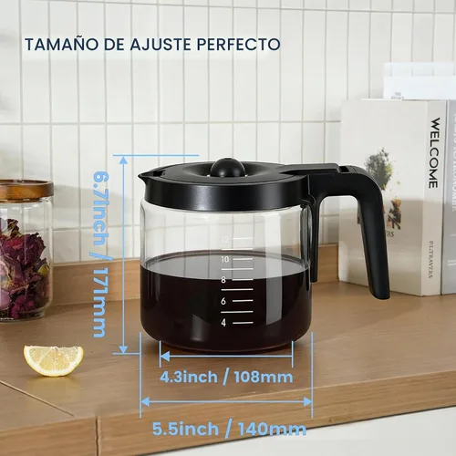 Vista 6 de Olla de repuesto para jarra de vidrio de 12 tazas compatible con Keurig