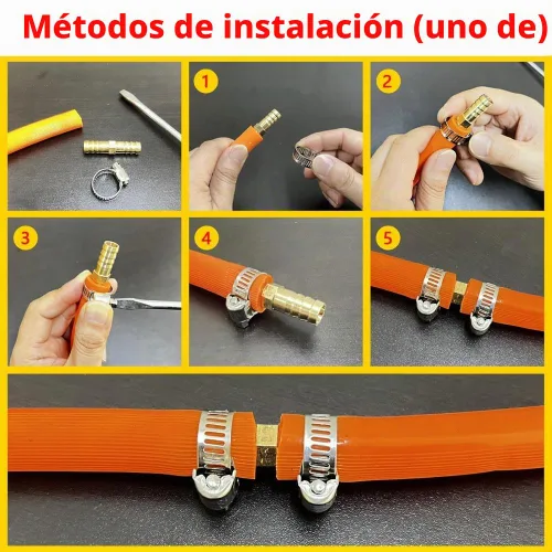 Vista 2 de Da by 3 unids 1/2" (12.5mm) Barb Splicer Mender Hose Latón Barb Fitting con 6 abrazaderas de tubo de acero inoxidable para agua/combustible/aire