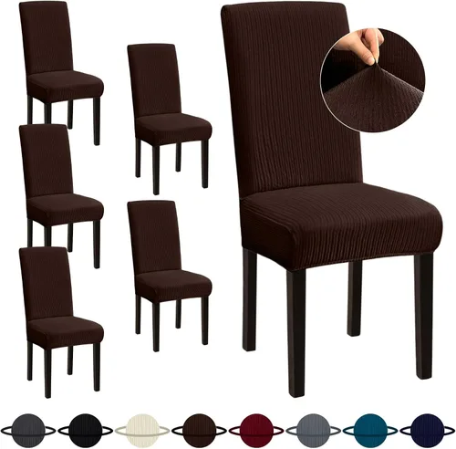 Vista 23 de Sufdari Juego de 4 fundas para sillas de comedor, color beige, antideslizantes, de elastano, elásticas, para comedor, hotel (Grande)