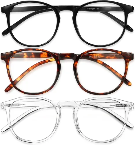Vista 27 de IBOANN - Lentes con filtro de luz azul para mujeres y hombres, paquete de 3 unidades, armazón redonda estilo retro a la moda, lentes falsos vintage