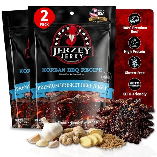 Vista 19 de Jerzey Jerky Carne Asada Brisket Jerky 2.5oz (2 Pack) – Bocadillos de carne de brisket asada con alto contenido en proteínas, sin gluten