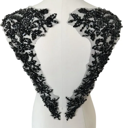 Vista 2 de Apliques hechos a mano con cuentas de diamantes de imitación para coser en parche de encaje de cristal, 1 par para ropa de bricolaje, vestido