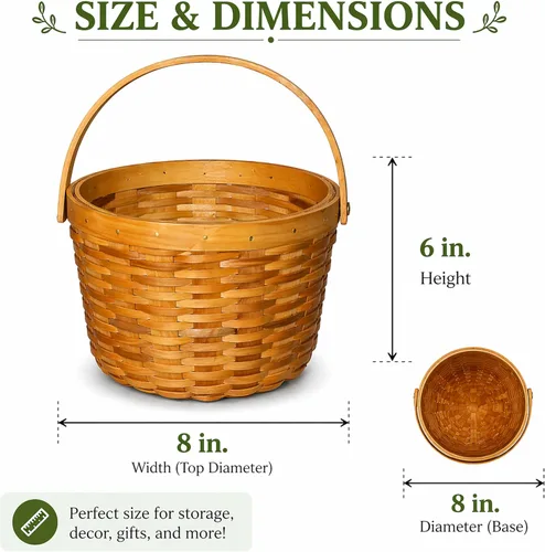 Vista 2 de Vintiquewise Cesta pequeña de recolección de manzanas con asa, cesta de frutas de madera tejida, canasta decorativa de granja para almacenamiento