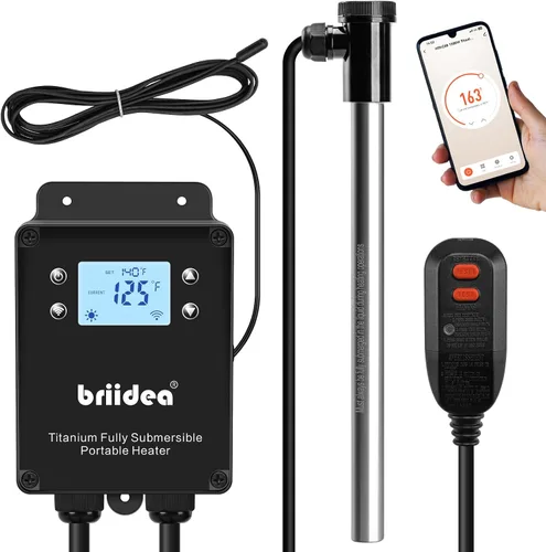 Vista 8 de briidea - Calentador de agua de inmersión de titanio de 1500 W con termostato, calentador líquido totalmente sumergible con sensor de temperatura