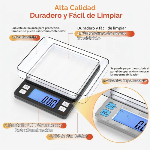 Vista 6 de BOMATA 0.01 g/1 kg Escala Digital Pequeña Mejorada, Recargable por USB, con Pantalla Más Grande y Función de Retención, Función de Tara, 9