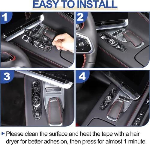 Vista 7 de Daeiclru Cubierta de panel de botón de palanca de cambios de fibra de carbono real compatible con Chevrolet Corvette C8 2020-2023, accesorios