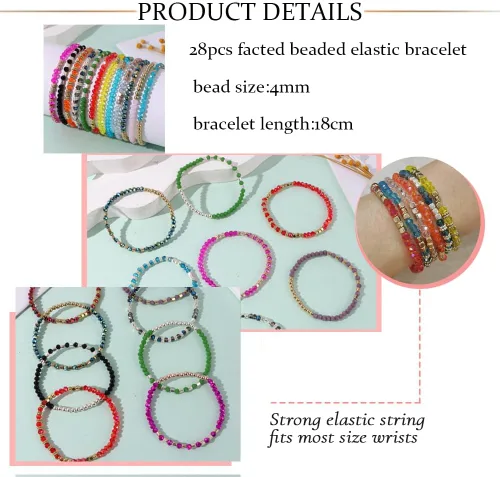Vista 4 de SAMOCO 28 pulseras bohemias con cuentas para mujer, coloridas y apilables con cuentas de cristal brillantes, pulseras versátiles de múltiples capas
