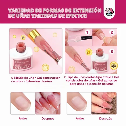 Vista 4 de Kit de Gel para Construcción de Uñas Saviland con Taladro de Uñas: Gel Constructor de Aceite de Ricino con Vitamina E en Botella, 6 Colores, 10 ml