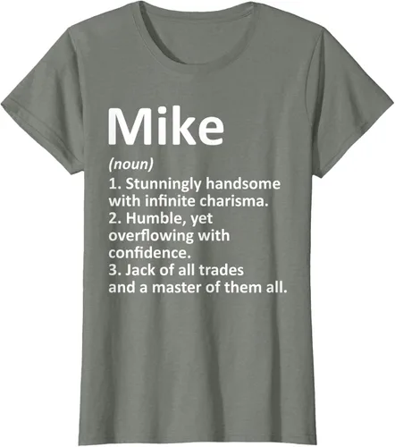 Vista 17 de MIKE Definition - Camiseta divertida para regalo de cumpleaños con nombre personalizado, Negro, S