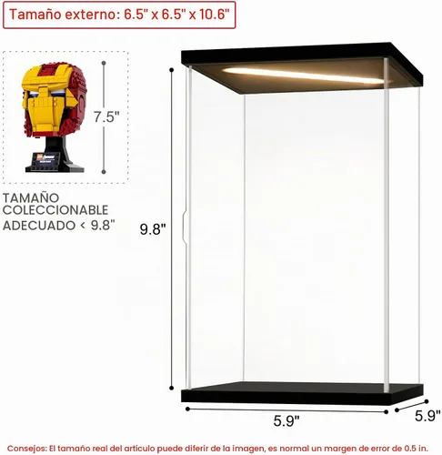 Vista 6 de Vitrina de acrílico para coleccionables, cajas de acrílico transparente para figuras de exhibición, memoribilia, casco de construcción iluminado