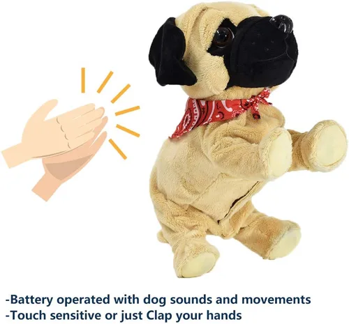 Vista 2 de WEofferwhatYOUwant Pug Daddy - Juguete interactivo de peluche robot para perros pequeños - Activado por tacto y sonido, 8 trucos realistas - Ladrar