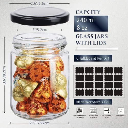 Vista 11 de Folinstall Tarros de vidrio pequeños de 8 onzas con tapas herméticas, 20 tarros de vela para hacer velas, fiesta de boda, tarros vacíos