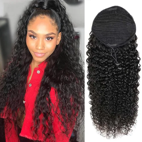 Vista 10 de Cola de Caballo de Cabello Humano Corto Rizado Crespo Envolvente con Clips Extensiones de Cola de Caballo de Pasta Mágica 120g/juego Pieza