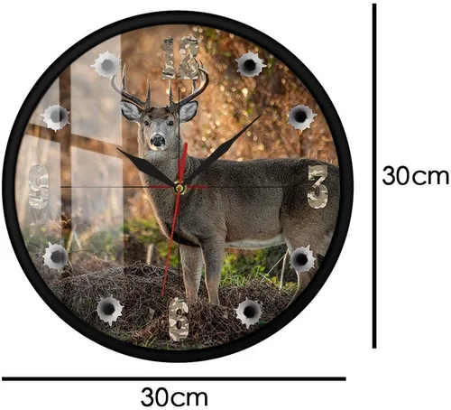 Vista 2 de The Geeky Days Deer Hunter Cámara Sniper Big Buck Reloj de pared redondo con marco de metal, decoración de caza, vida silvestre, arte animal