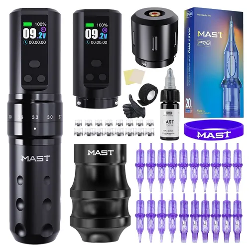 Vista 12 de Mast Fold2 Pro Tattoo Kit Máquina Rotatoria Inalámbrica de la Pluma del Rosa-Café